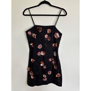 Anthropologie Maeve The Brynne 3D Spaghetti-Strap Dress Sz 4 Floral‎ Sequins